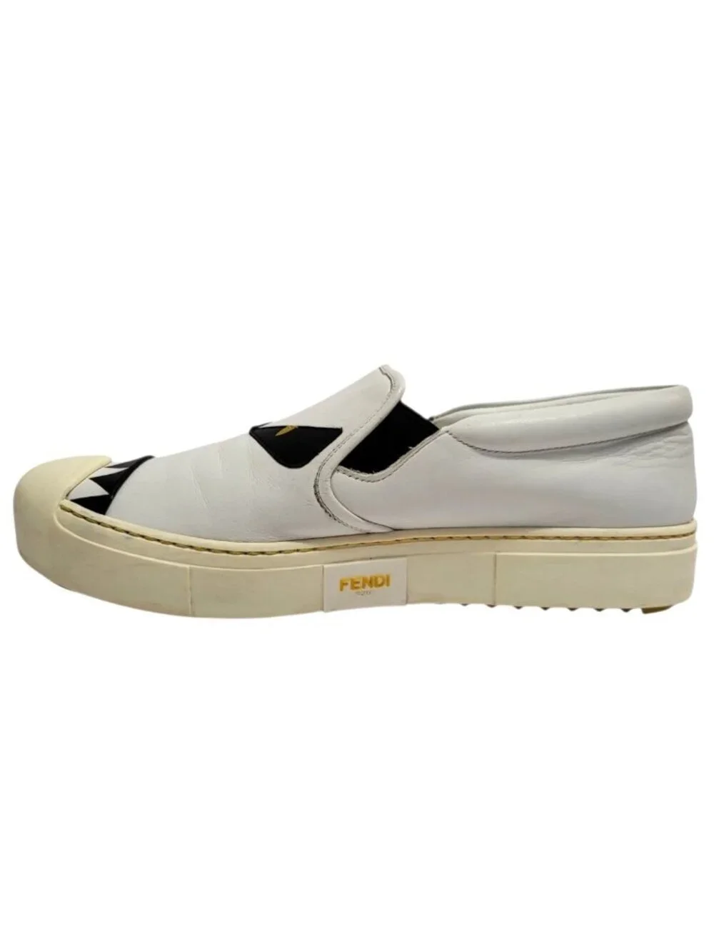 FENDI Bag Bugs Monster Eyes Leather Slip On Sneakers White Shoes